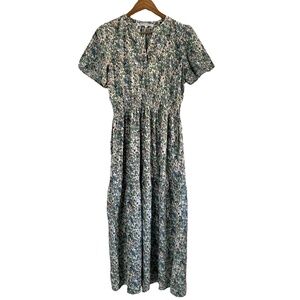 Flutter Sleeve Midi Length Tiered Skirt Dress Ditzy Dark Floral